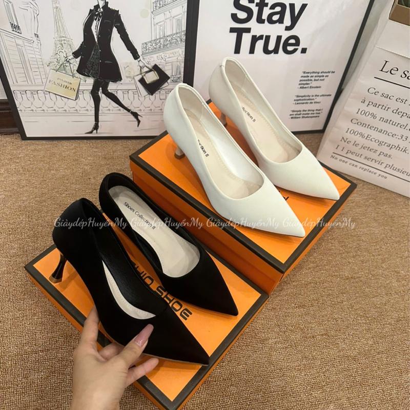 Giày cao gót nữ mũi nhọn chất tuyết nhung mềm cao cấp full hộp kiểu dáng cơ bản thanh lịch cao 5cm AH15