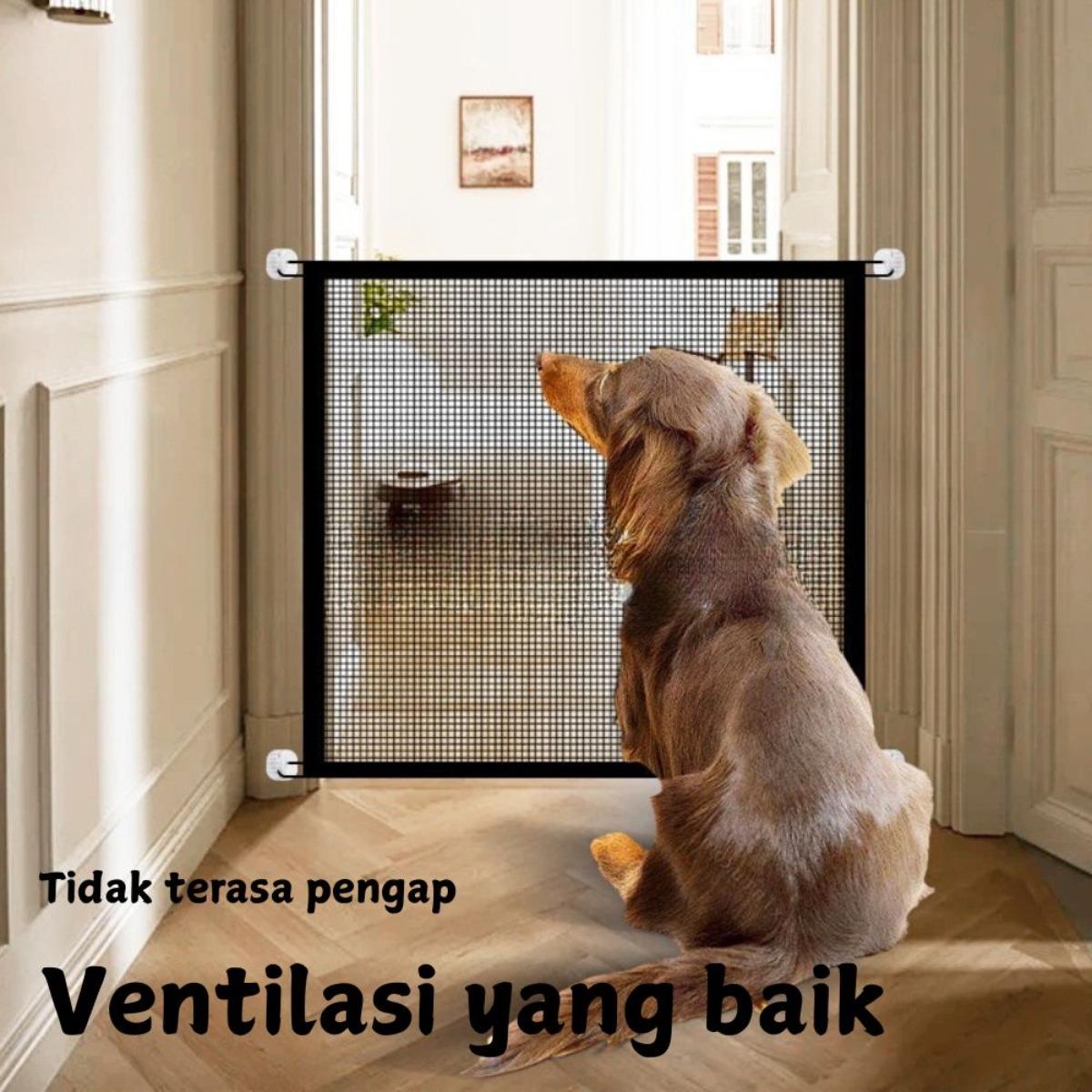 Jaring Penghalang Kucing & Anjing 180CM, Sistem Tarik Ulur, Pagar Hewan Portable Magic Gate, Isolasi Jaring Tembus Pandang, Perlindungan di Pintu, Jendela, dan Balkon, Mudah Dipasang