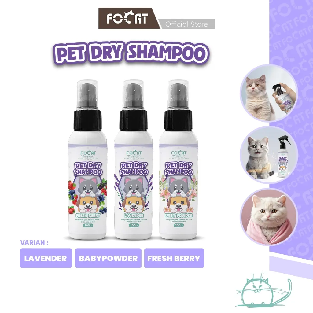 FOCAT Shampo Hewan Tanpa Bilas Non Alkohol N15 Pet Dry Shampoo/Shampo Kucing Anjing  100ml sabun tanpa air