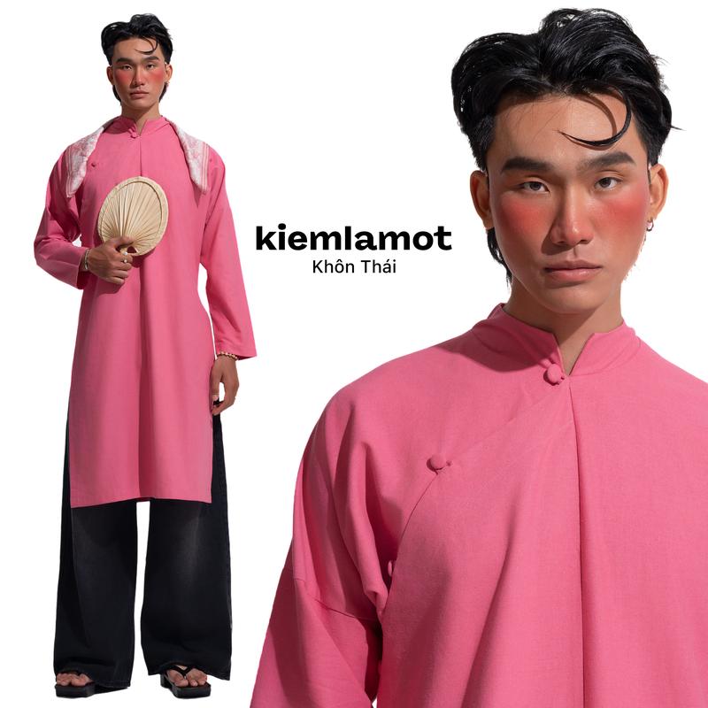 Áo dài ngũ thân Kiếm Là Mốt Khôn Thái màu hồng vải linen không bao gồm quần áo dài tết - Menswear