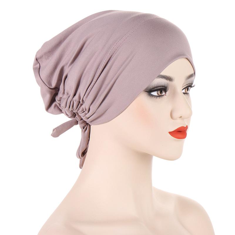 Product Introduction of Instant Hijab Muslim Tudung Inner Hijab New Multi-color Satin Cloth Drawstring Pullover Cap Base Cap Strap Tether Cap 3