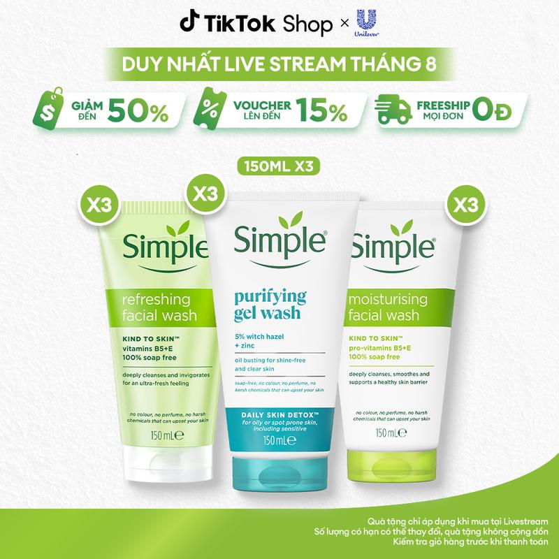 Combo 3 Sữa rửa mặt Simple giúp kiềm dầu ngừa mụn cho da mụn nhạy cảm & không chứa xà phòng CHÍNH HÃNG ĐỘC QUYỀN 150ml [3]