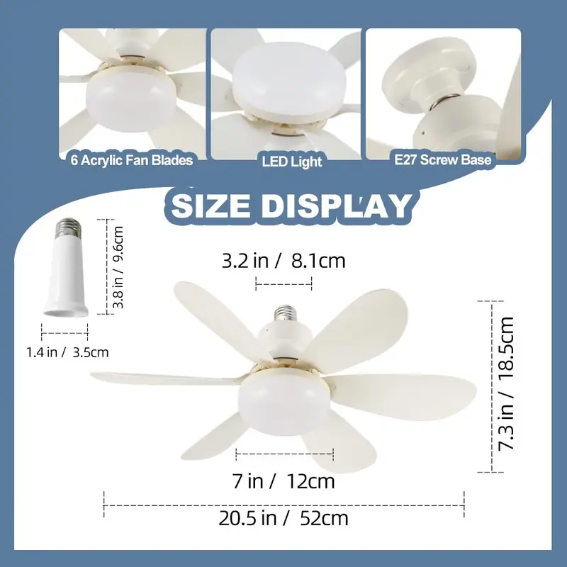 20.5 Inch E27 Fan Light with Remote Control, Silent Strong Wind Fan Light, LED Energy Saving Ceiling Light for Living Room Bedroom Kitchen 1