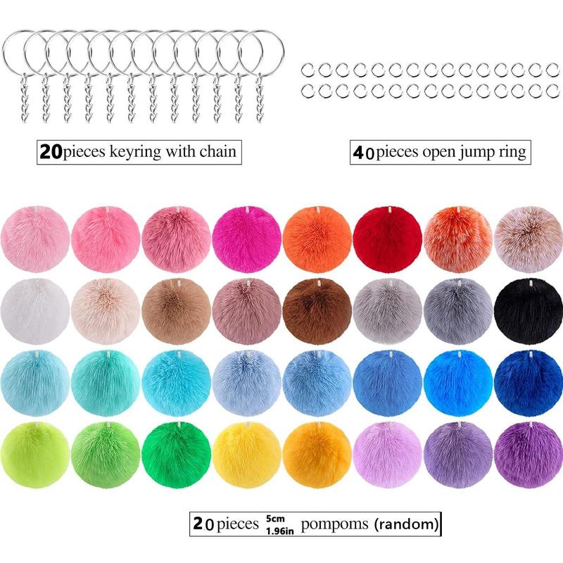 Mixed Color Plush Ball Keychain Making Materials Set, 80pcs/set DIY Jewelry Making Supplies for Women & Teenager, DIY Jewelry Making Accessories 5