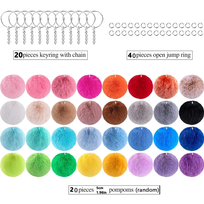 Mixed Color Plush Ball Keychain Making Materials Set, 80pcs/set DIY Jewelry Making Supplies for Women & Teenager, DIY Jewelry Making Accessories 5