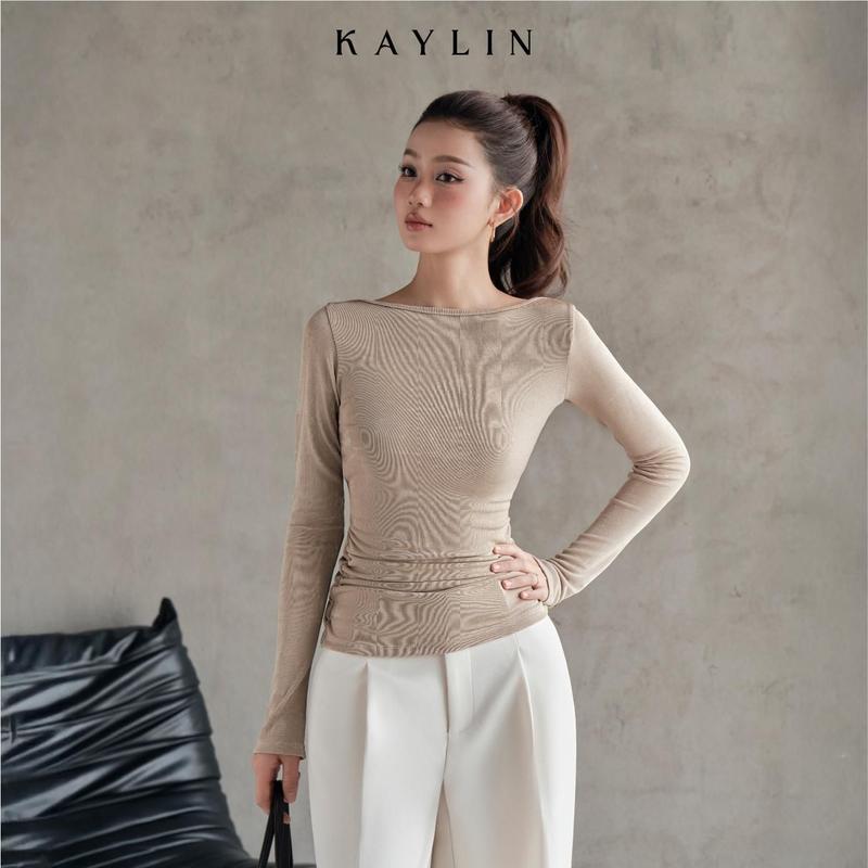 Áo Kiểu KAYLIN Cổ Thuyền Lưng Hở Phối Ren Chất Vải Thun Nhung Co Giãn Phong Cách Gợi Cảm - N2408 Nữ Women