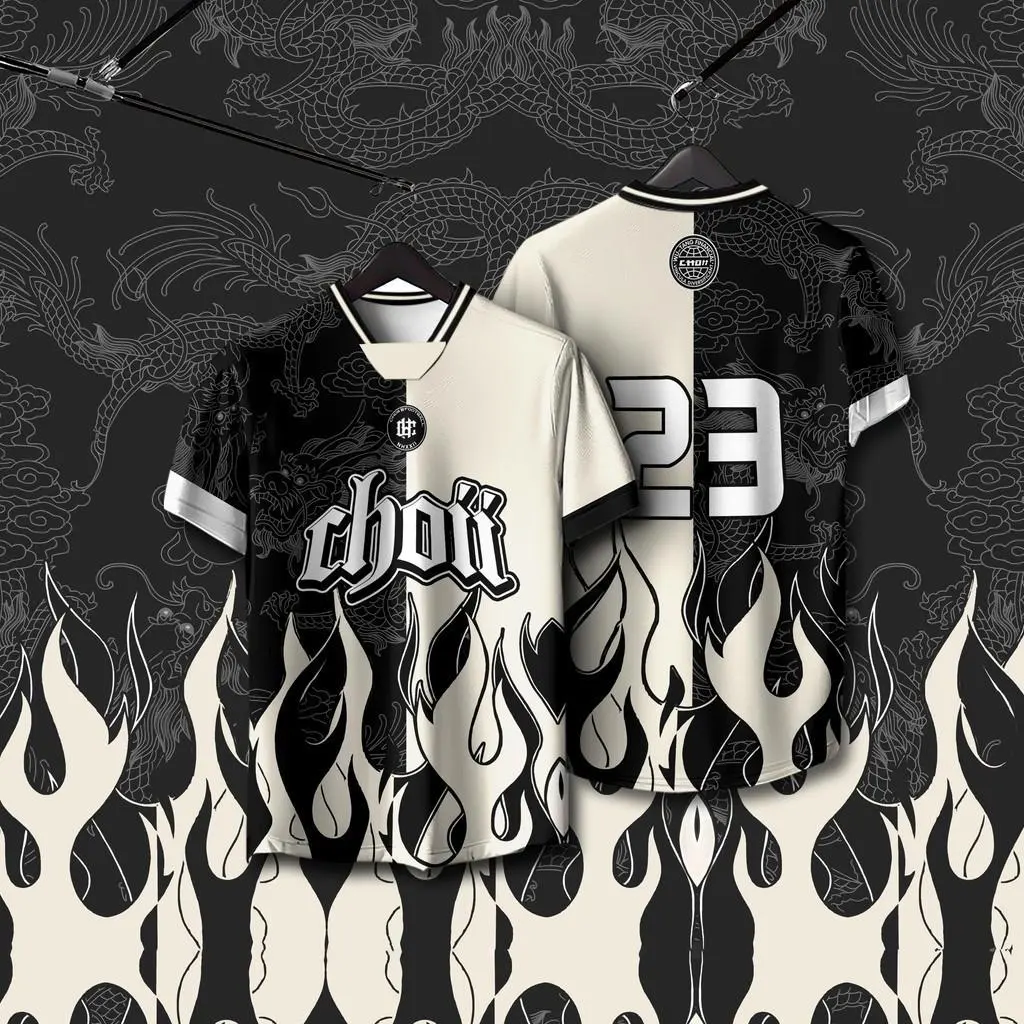 2024 New Fashion Choii Jersey Tshirt Lelaki 3d The Red Dragon Graphics Thailand Viral Jersey Retro Collar Viral Streatwear Football Jersey
