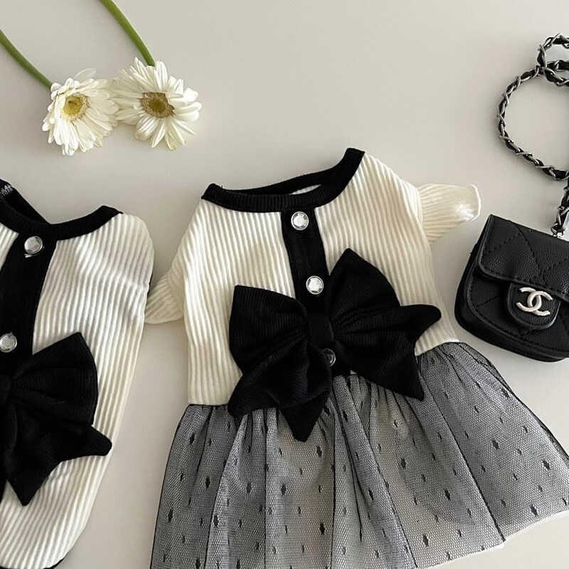 Product Introduction of Cute Bow Black White Lady Skirt Pet Cat Dog Clothes 5