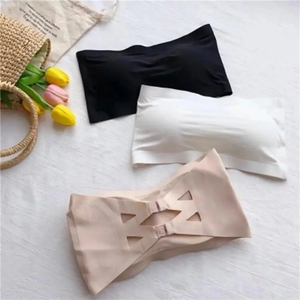 Áo Ống Lụa Lạnh Không Dây, Dành Cho Nữ, Có 3 Màu, Ngực Bên Trong, Dây Đeo Vai Mỏng, Đồ Lót Lưng Đẹp, Có Đệm Ngực, Làm Bằng Vải Bông, Vừa Vặn Với Phụ Nữ, Thoáng Khí, [Thanh Toán Khi Nhận Hàng]