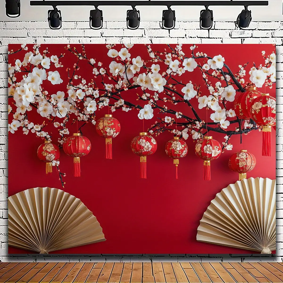 Nền chụp ảnh hoa đèn lồng đỏ, chất liệu Polyester, hoàn hảo cho các lễ kỷ niệm năm mới và đạo cụ chụp ảnh, có kích thước từ 39x59in đến 70,8x90,5in