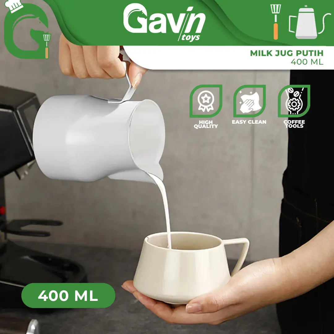 Milk Jug 400ml Jug Susu 400 ml Barista Tools Steam Jug Latte Art Teflon Putih