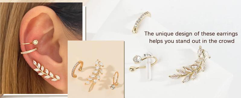 Product Introduction of Ear Cuff Earrings for Women Ear Cuffs Non Piercing Trendy Clip on Cartilage Fake Earring Set Stack Jewelry Gifts 4