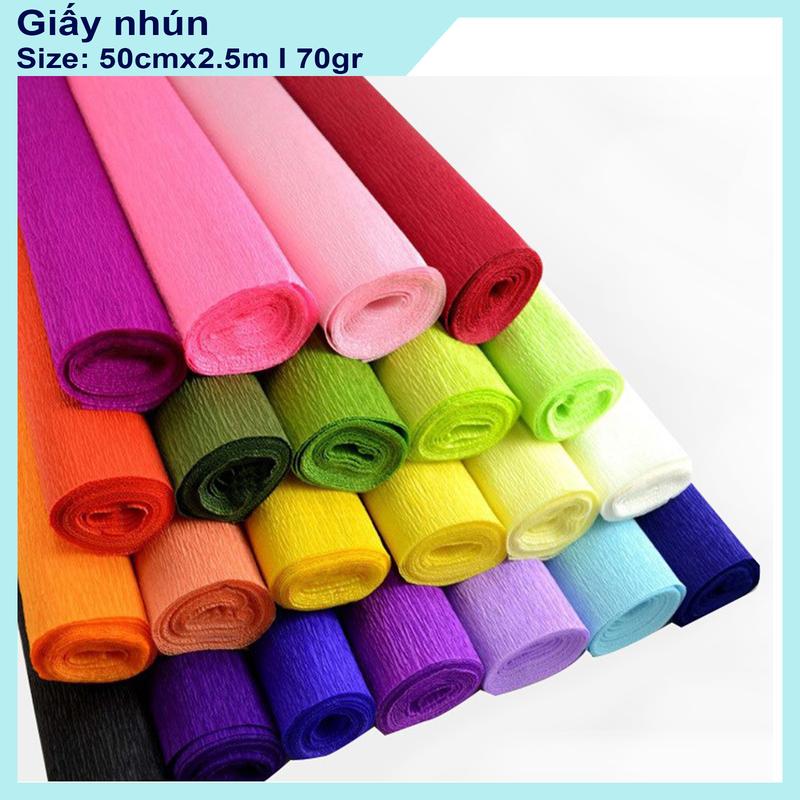 Giấy nhún giấy nhăn làm hoa kích thước 50x230cm đủ màu sắc