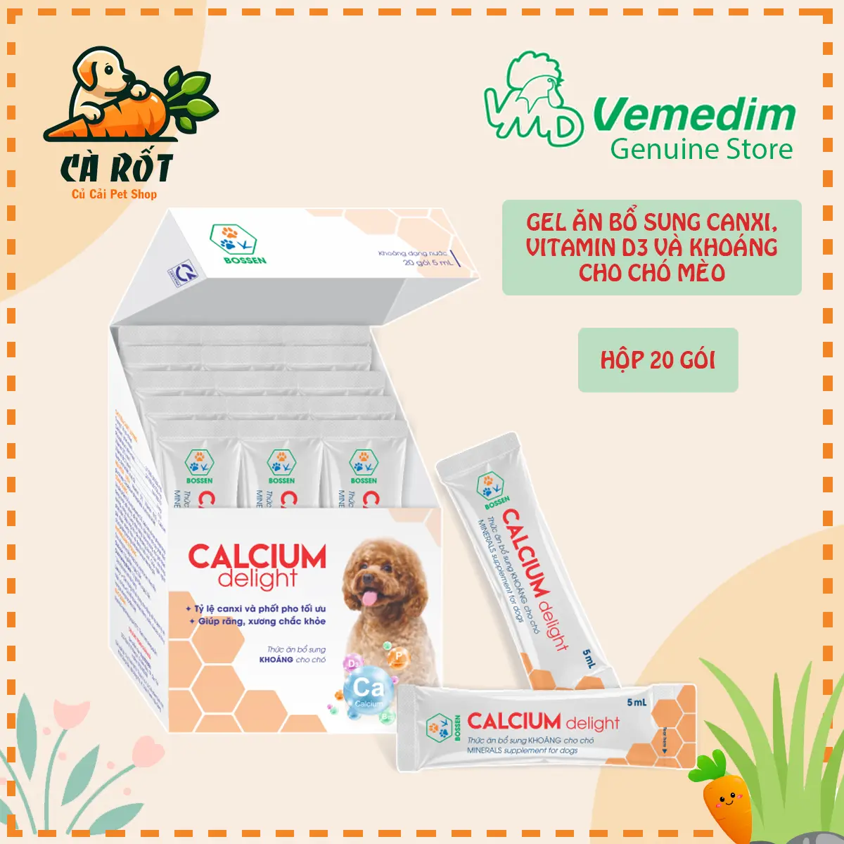 HÀNG CHÍNH HÃNG] Canxi Delight Bossen - Bổ sung Canxi và Khoáng cao cấp cho Chó Mèo