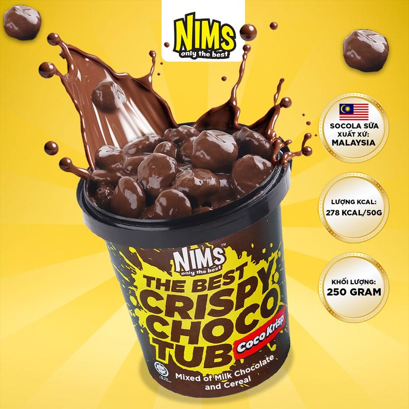 Sô cô la Sữa Nims giòn tan chảy hạt tròn lớn Coco Krisp Hộp 250g Malaysia