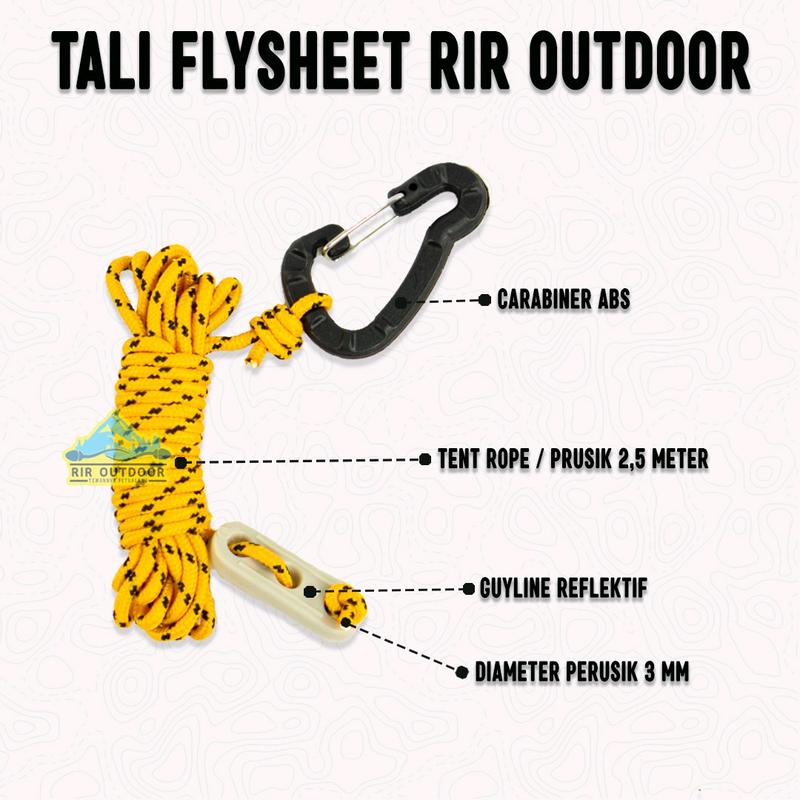 1 PAKET TALI FLYHSEET RIR OUTDOOR (4 tali, 4 guyline, 4 carabiner) Camping 0