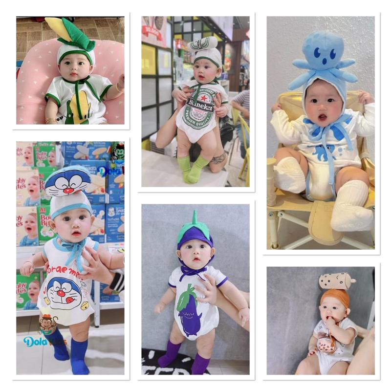 [ Kèm nón . Không vỚ ]  Tổng Hợp Bodysuit cho bé 3 kg đến 15 Kg Hena baby wear Cotton Sandal
