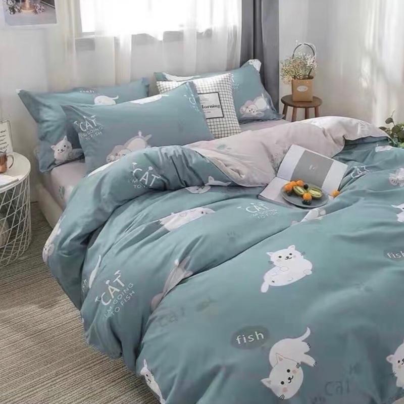 Bộ 5 món chăn phao cotton poly trần bông gồm 1 ga bo chun cho đệm dưới 10cm 2 vỏ gối nằm 1 vỏ gối ôm 1 chăn phao có sẵn ruột