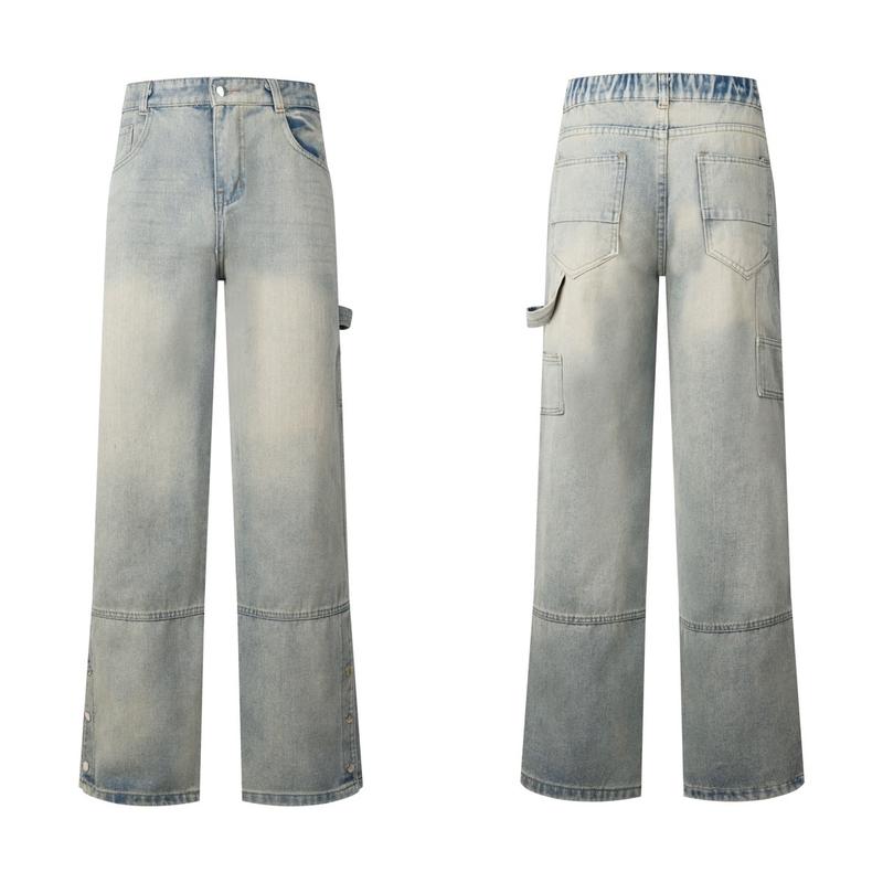 Quần Jean Cúc Bấm Nam Nữ Ống Rộng Cạp Cao Menswear Denim Ong Pants Có Túi - [131] 1