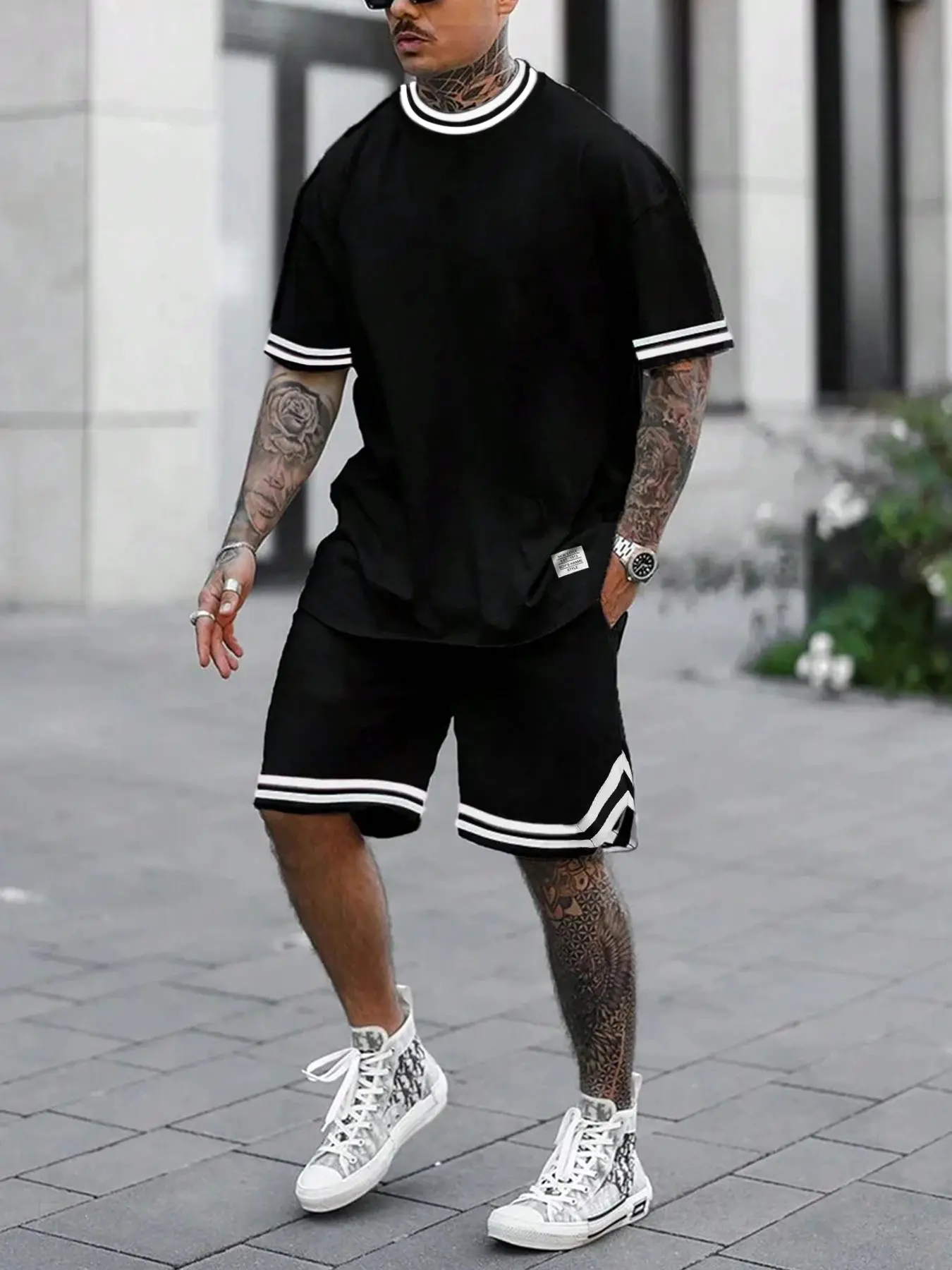 Two-piece Set Men's Solid Top & Shorts Set, Casual Breathable Short Sleeve Tee & Track Shorts, Men's Summer Clothes for Outdoor Sports, Activewear