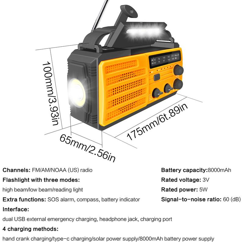Solar Powered Hand Crank Radio, AM/FM Radio with SOS Emergency Alert, Multifunctional Radio with Compass & Flashlight for Camping, Hiking, Outdoor Adventure 1