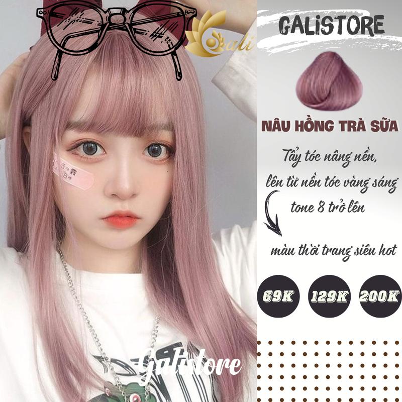  Kem nhuộm tóc nâu trà sữa ánh hồng tặng oxy trợ nhuộm kèm màu nâu hồng trà sữa nâu hồng đào cần tẩy tóc Galistore Đổi Màu Tóc 