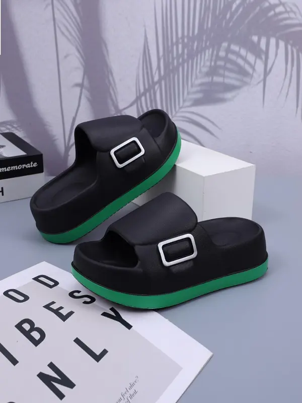 Women's Colorblock Platform Slides, Casual Comfortable Soft Sole Slippers for Indoor Outdoor Wear, Non-slip Slippers for Summer Beach, Walking Shoes 2