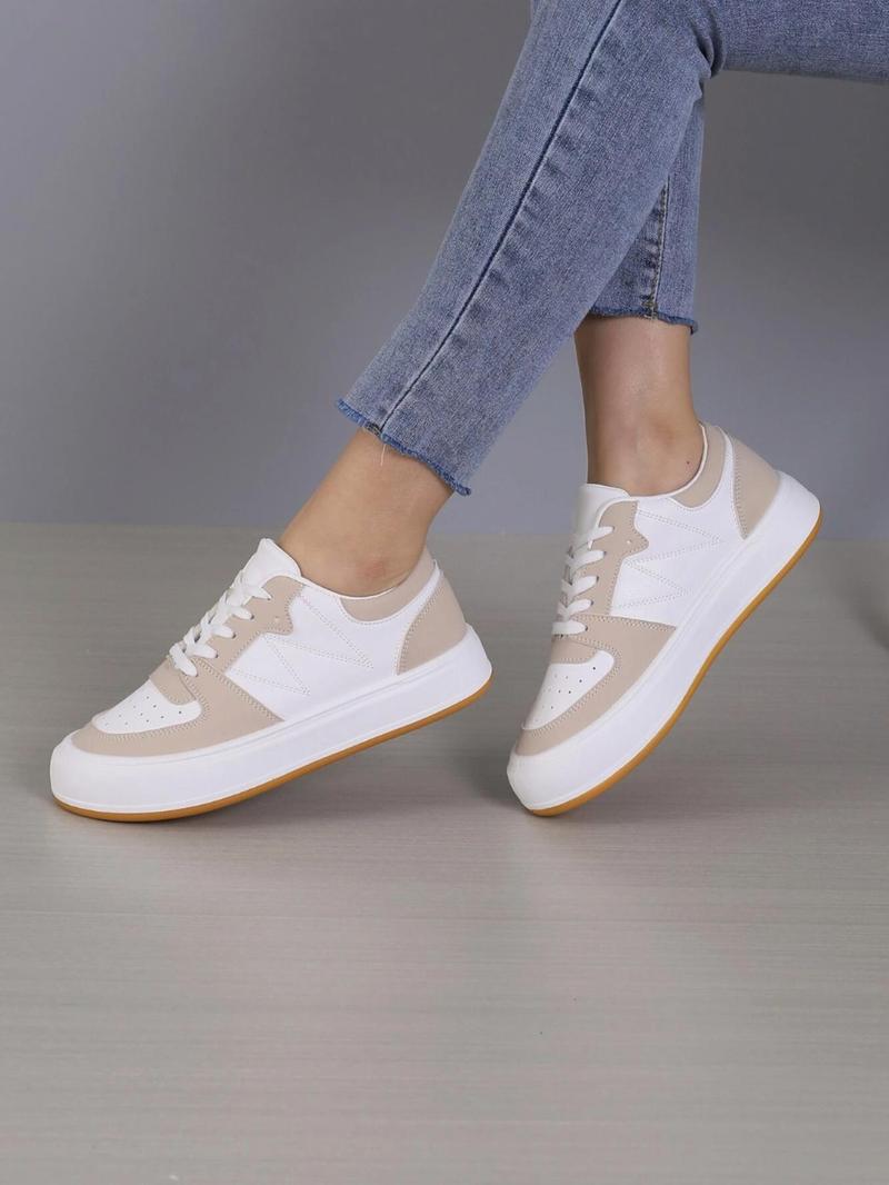 Black Laced Strip Detailed PU Leather Women's Sports Shoes - 89202