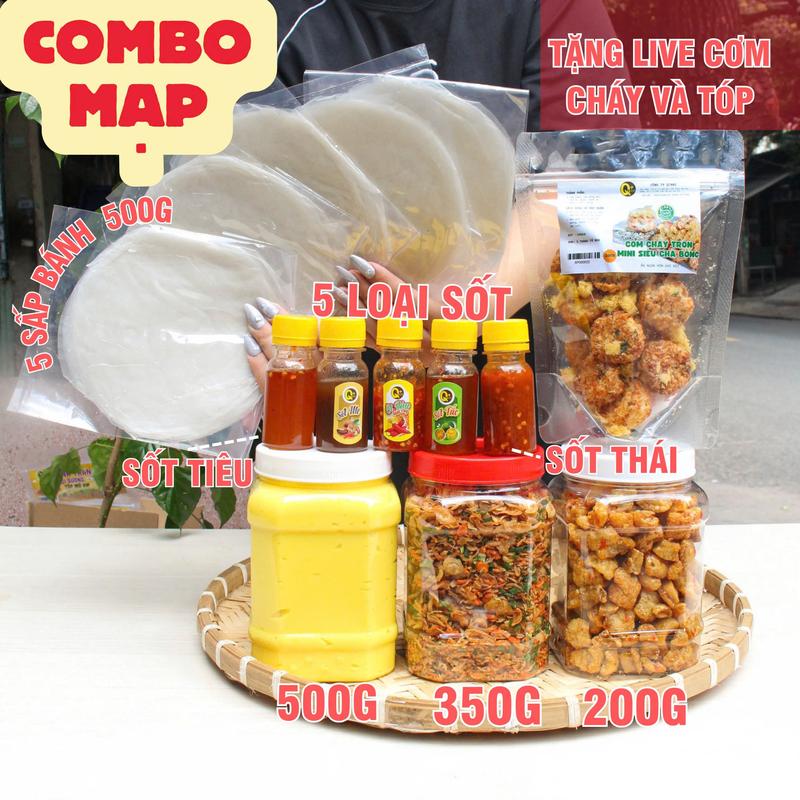[COMBO MẬP] 5 Sấp Bánh Tráng Phơi Sương Tây Ninh + 500g Bơ Béo+ 350g Muối Tép Hành Phi + 200g Tóp Mỡ +5 Loại Sốt Nước Sốt Gia Vị