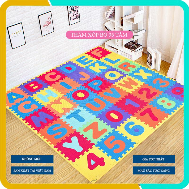  Thảm Xốp 36 Tấm Màu Pastel Cho Bé  26 chữ+ 10 số - Sản Phẩm Cao Cấp- Sản Xuất Tại Việt Nam-  Mỗi Tấm 30x30x1cm 