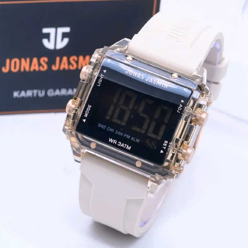 produk original jam tangan fashion wanita Jonas Jasmin bridge kotak transparan digital HB-5415SAX strap rubber diameter 4cm include box kancing + kartu garansi Watch 0