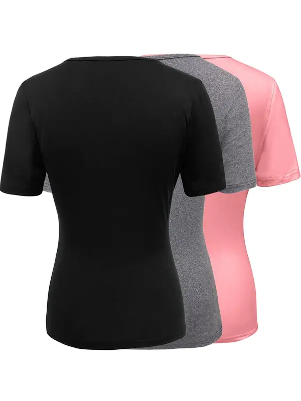 Women's Plain Deep V Neck Tee, Casual Elegant Fitted Summer Clothes, Basic Minimalist Fit Comfort Short Sleeve T-shirt Tee for Summer, Lady Top Clothes for Daily Wear, Chic Womenswear, Going Out Tops, T-shirt Girlfriend, Womenswear, Tshirt, Shortsleeve 1