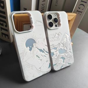 Case for IPhone 11 Pro Max 15 14 12 13 XR 7Plus XS 8 SE  Mountain sunset print pattern, high quality IMD phone case