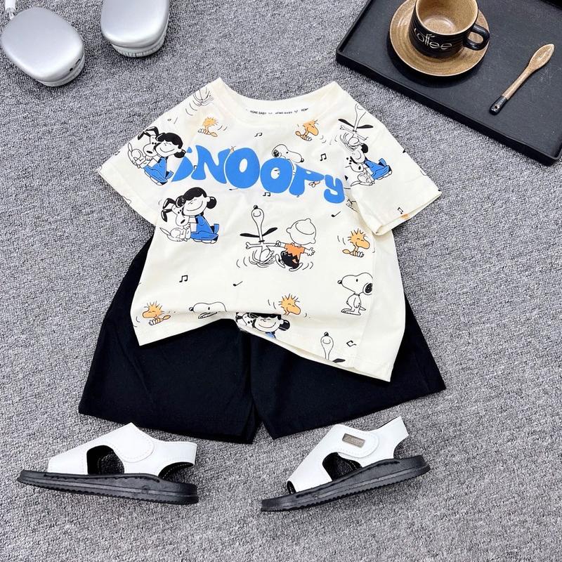 Kho sỉ mẹ Gạo Bộ Quần Và Áo Hè Màu Be in Hình Dễ Thương Cho Bé Trai. Áo Chất Cotton in Nhiều Hình Dễ Thương và Quần Kaki Dai Da Có Túi. Phong Cách Hàn Quốc Dễ Thương. 8-30kg Jean