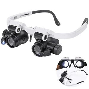 Portable Head Mounted Portable Magnifying Glass, 8x 15x 23x Illuminated Magnifier with Battery Powered LED Light without Button Batteries, Headband Glasses Magnifying Glass for Watch Repair, Cool Stuff for Boys, Camera Accessories, Photography Tool