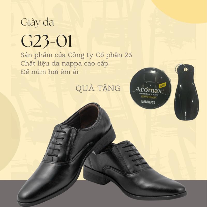 Giầy da nam G23-01 cao cấp da nappa đế núm lót da cừu Phụ kiện 1 hộp xi +1 đón gót