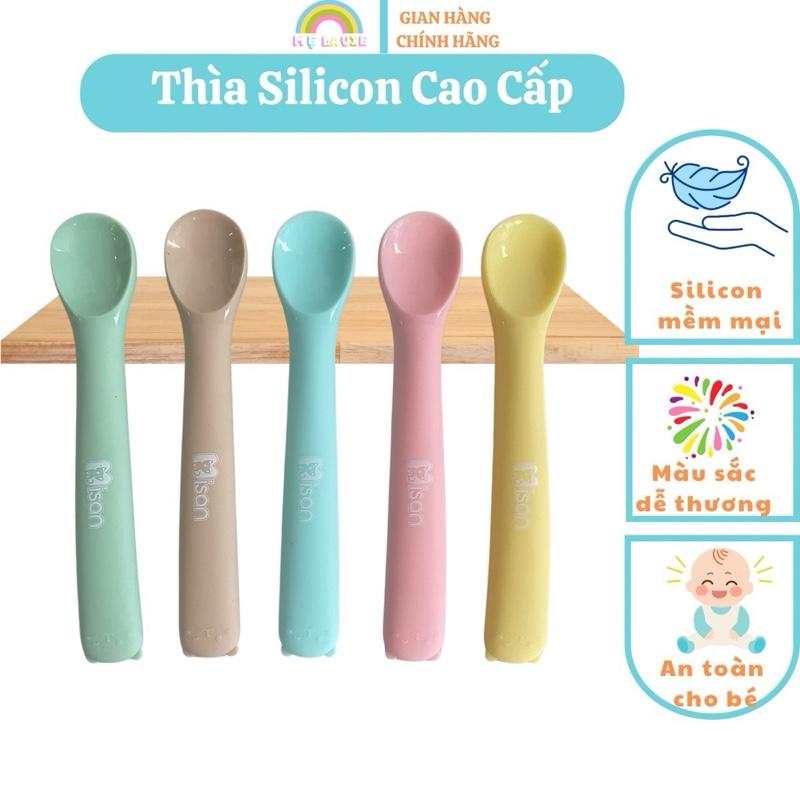 Thìa silicon nguyên khối cho bé ăn dặm, muỗng ăn dặm silicon mềm mại an toàn cho bé từ 5m