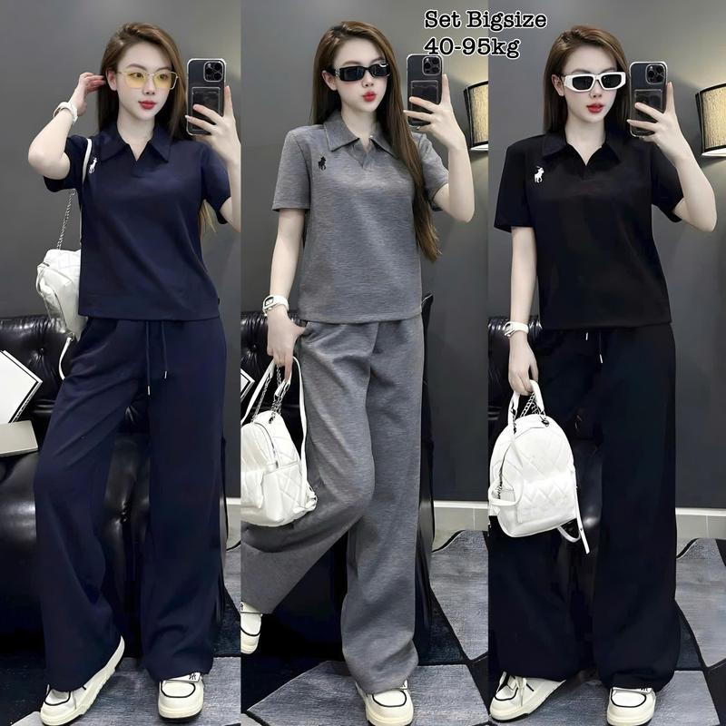  {Ưu Đãi Độc Quyền TTS} HCM Ship Hỏa Tốc -  Set Bộ Dài Thun Tăm Nữ Bigsize Áo Cổ Bẻ Form Rộng Thêu Hình Che Giấu Bụng Hot Hit Nữ Chuppy Cao Cấp Xinh Đẹp Sang Trọng Dễ Thương Giá Rẻ 40-95kg Én Nhỏ Có Bigsize Nhung Đen Voi Kem 2451 Bigsizefashion 