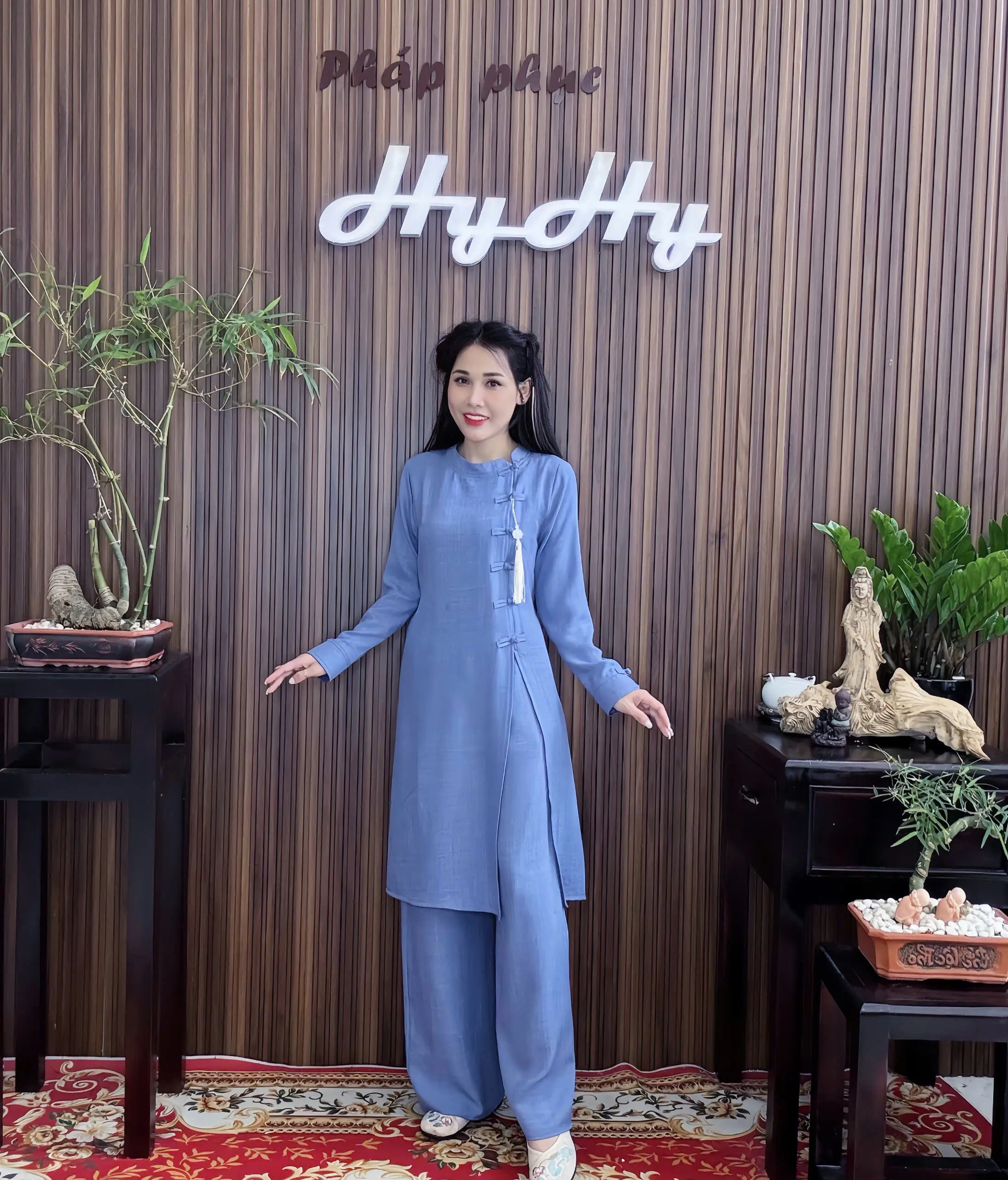 Thiên Bình - Bộ Pháp Phục Lễ Chùa Nữ Bigsize Cổ Tròn Dáng Dài Thanh Lịch-HyHy
