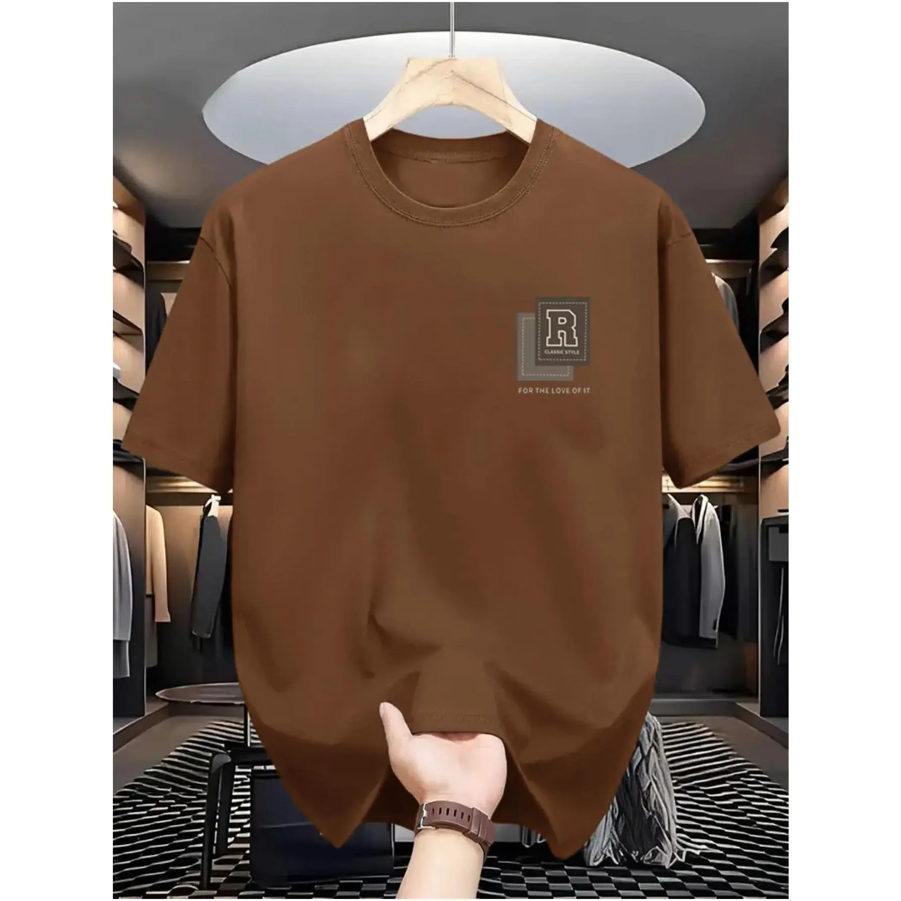 Unisex Simple Korean Casual T-Shirt with R Print - Comfortable, breathable crewneck T-shirt for everyday and vacation wear Men's tops