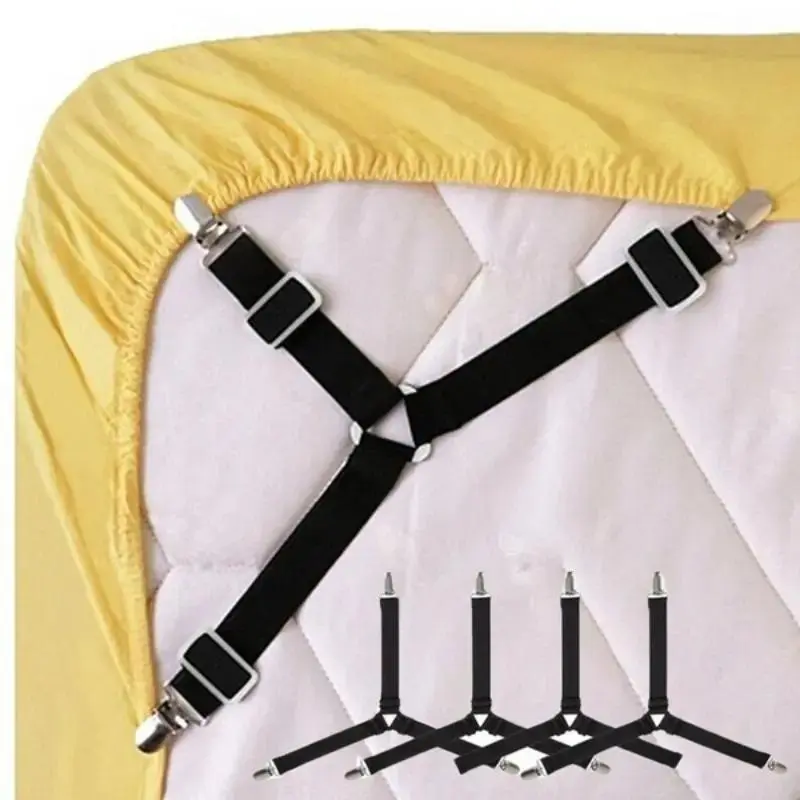 Adjustable Elastic Bed Sheet Fastener, 4 Counts/set Triangle Metal Clip Quilt Fixing Strap, Bedding Accessories for Home Bedroom Hotel Dormitory 0