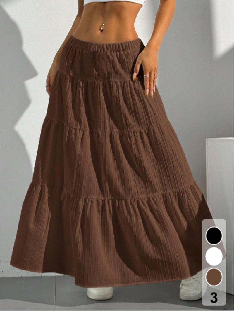 Product Introduction of Women's Plain Flared Skirt, Casual Fashion Striped Trim Long Skirt for Daily Wear, Ladies Bottoms for All Seasons 7