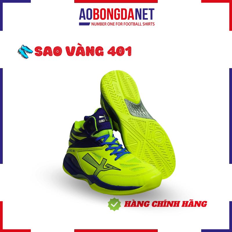 Giày Bóng Chuyền Sao Vàng 401 Chính Hãng, Giày Thể Thao Đế Cao Su Tự Nhiên Chống Mài Mòn, Giày Cao Cổ Có Đệm Eva Êm Ái, Tập Bóng Chuyền Sneaker Sport việt nam ren