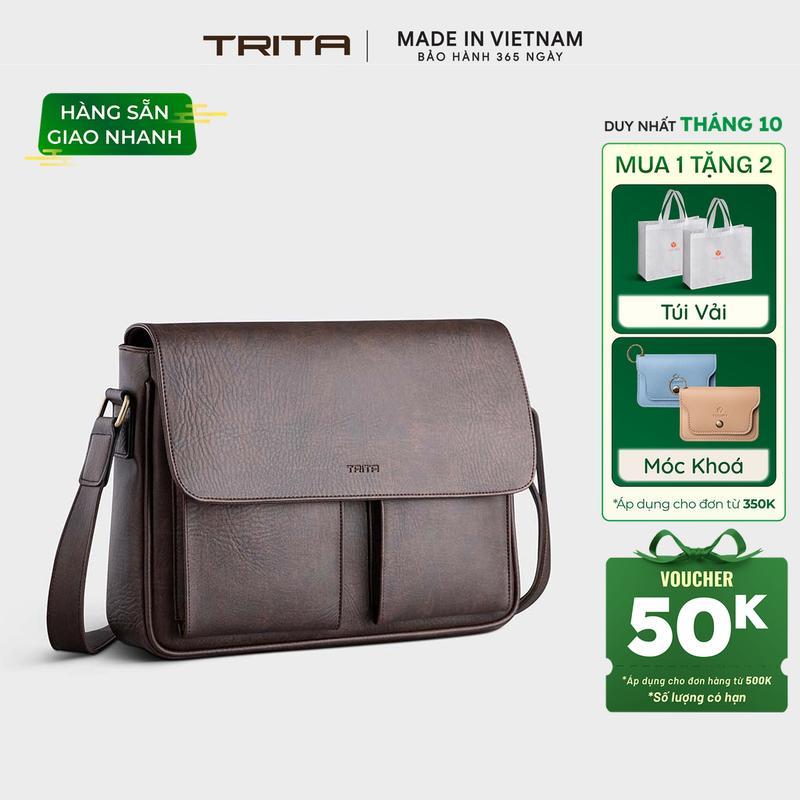 Túi Trita ( Thời trang nam dáng ngang phối ngăn đôi - Túi đeo chéo da RTN6 )