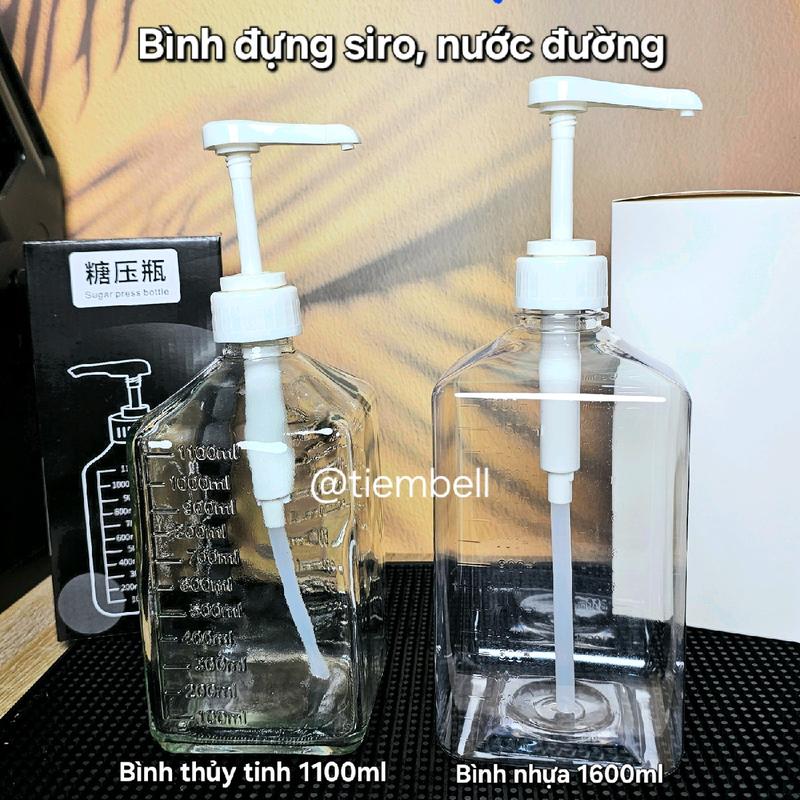 Bình bơm siro nước đường có vòi pump định lượng 10ml/lần xịt, dung tích bình 1100ml và 1600ml Vietnam With Battery