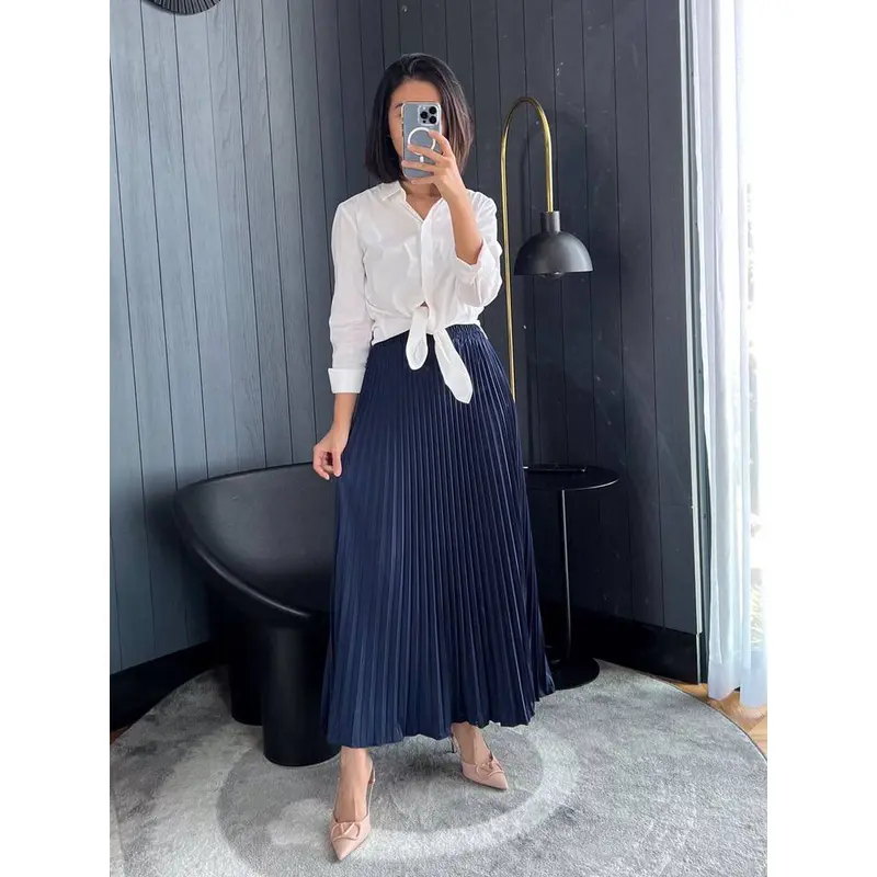 Rok Plisket Mayung / Rok Plisket / Plisket Premium / Pleated Skirt / rok kerja Wanita Panjang Casual Hitam Pendek Serut 3