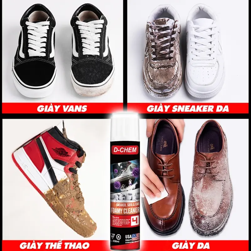 Combo 02 Bình Xịt Vệ Sinh Giày Sneaker D-Chem Chai Lớn 650ml Dạng Bọt Tẩy Sạch Vết Bẩn GIày Dép Phụ tùng dụng cụ gia đình Phụ tùng đa chức năng Phụ tùng xe máy đầy đủ 4
