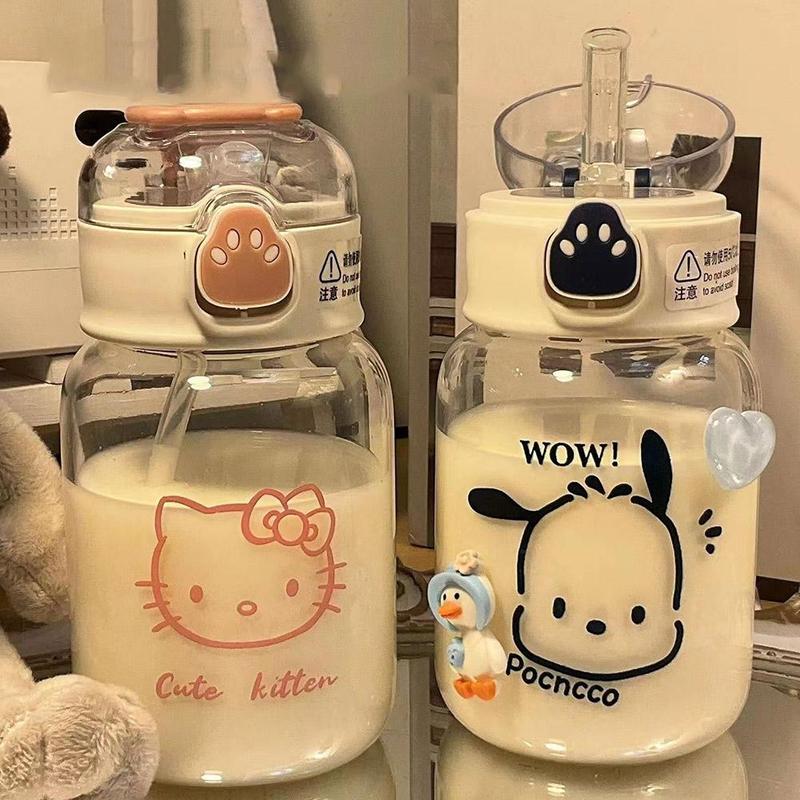 Bình Nước Có Ống Hút, Thiết Kế Hoạt Hình Mèo Con Dễ Thương, Dung Tích 500ml, Cầm Tay, Chống Rò Rỉ, Cốc Uống Nước, Làm Bằng Nhựa, Trong Suốt, Thích Hợp Cho Cà Phê Và Sữa, Cốc
