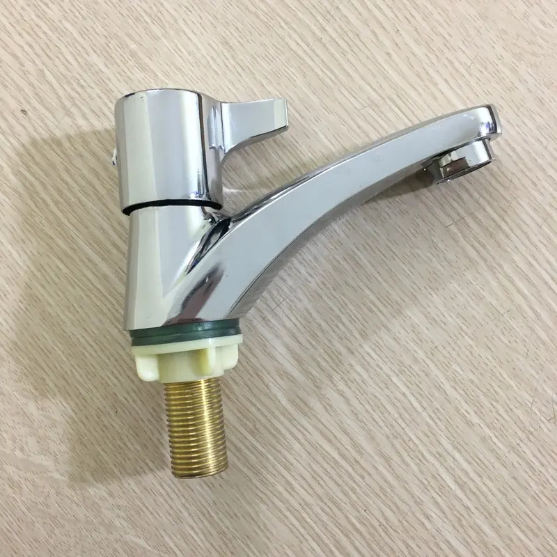 Vòi Lavabo 1 đường nước lạnh cho bồn rửa mặt chất liệu Đồng cao cấp mạ inox bóng 5