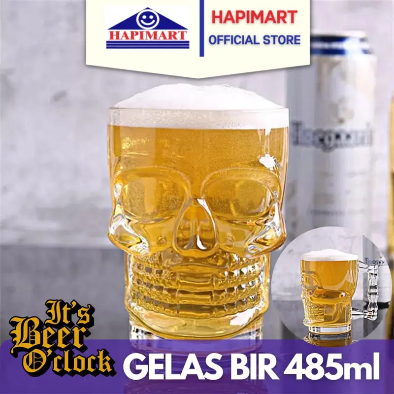 Gelas kaca 485ml tengkorak skeleton head beer bir mug 0